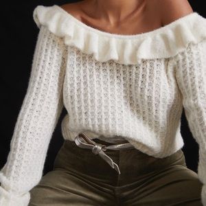 Anthropology ruffled boat neck sweater